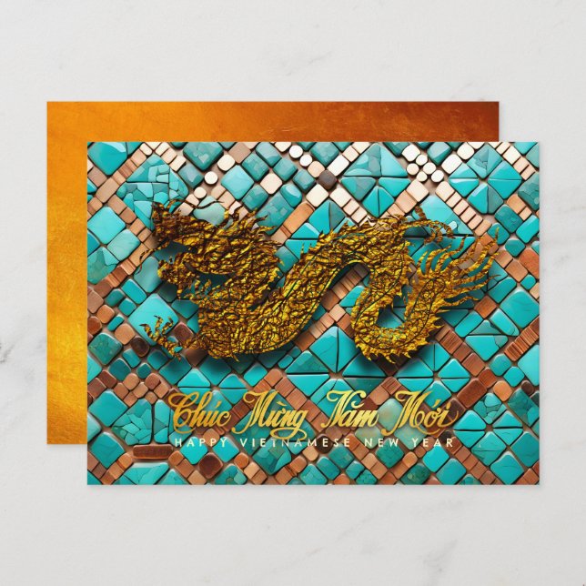 Golden Vietnamese Dragon Year 2024 Mosaic PostC Postcard (Front/Back)