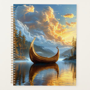 Golden Viking-Inspired Boat Resting on Mystic Lake Planner