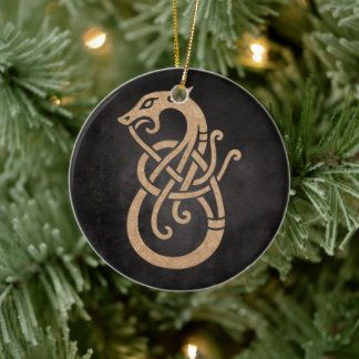 Golden Viking Serpent Knot Symbol Ceramic Tree Decoration