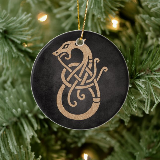 Golden Viking Serpent Knot Symbol Ceramic Tree Decoration (Tree)