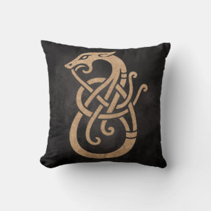 Golden Viking Serpent Knot Symbol Cushion
