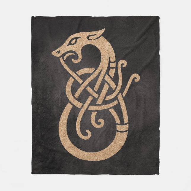 Golden Viking Serpent Knot Symbol Fleece Blanket (Front)