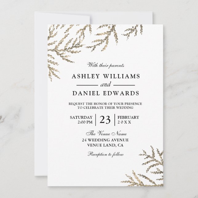 Golden Vine Leaf Wedding Invitation (Front)