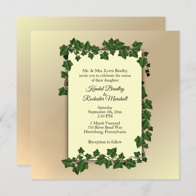 Golden Vine Wedding Invitation (Front/Back)