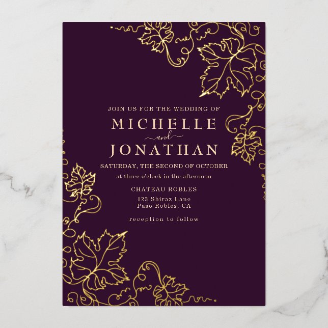 Golden Vineyard Burgundy Real Foil Wedding (Front)