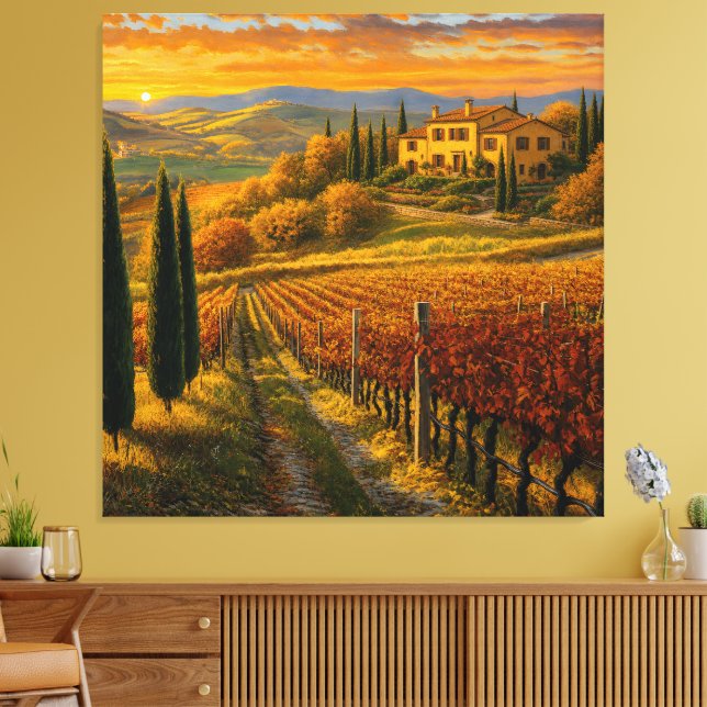 Golden Vineyard Path – Tuscany Premium Canvas Print (Insitu(LivingRoom))