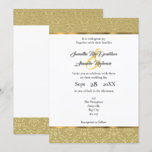 Golden vintage damask wedding invitation