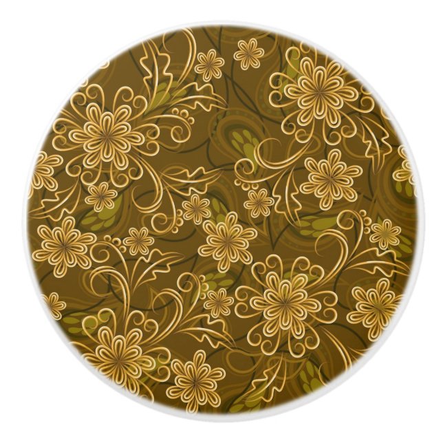 Golden vintage floral pattern ceramic knob (Front)