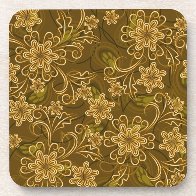Golden vintage floral pattern coaster (Front)