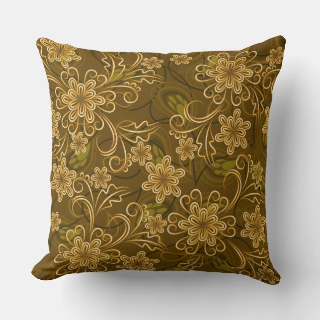 Golden vintage floral pattern cushion (Front)