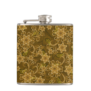Golden vintage floral pattern hip flask