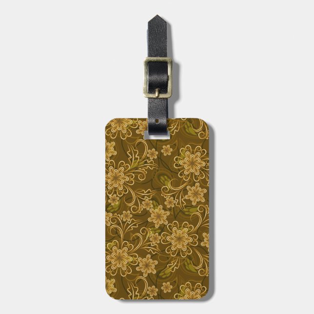 Golden vintage floral pattern luggage tag (Front Vertical)