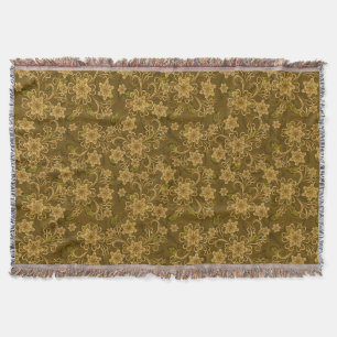 Golden vintage floral pattern throw blanket