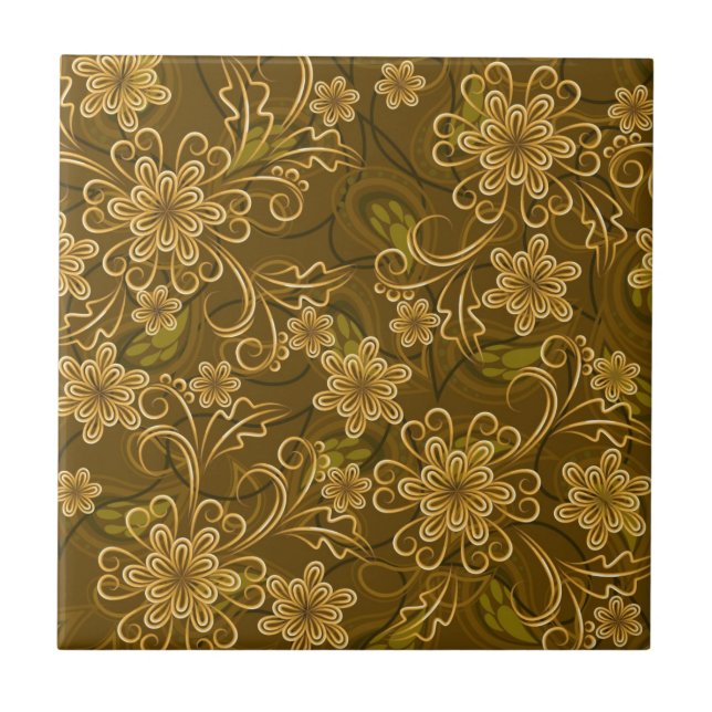 Golden vintage floral pattern tile (Front)