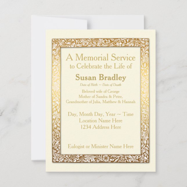 Golden Vintage Frame Memorial Service Invitation (Front)
