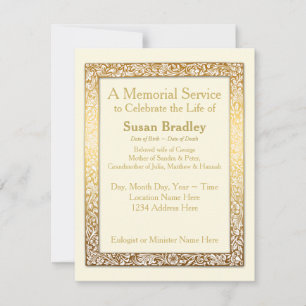 Golden Vintage Frame Memorial Service Invitation