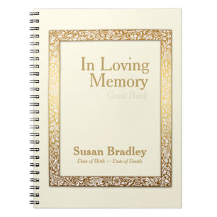 Golden Vintage Frame Memorial Service NoteBook