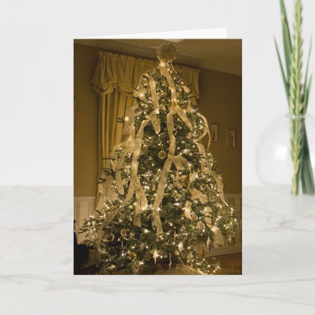 Golden Vintage Fraser Fir Christmas Tree Holiday Card (Front)