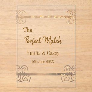 Golden vintage glitter the perfect match couple na acrylic invitations