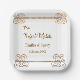 Golden vintage glitter the perfect match couple na paper plate