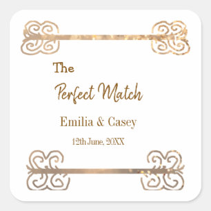 Golden vintage glitter the perfect match couple na square sticker