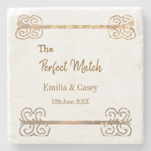 Golden vintage glitter the perfect match couple na stone coaster
