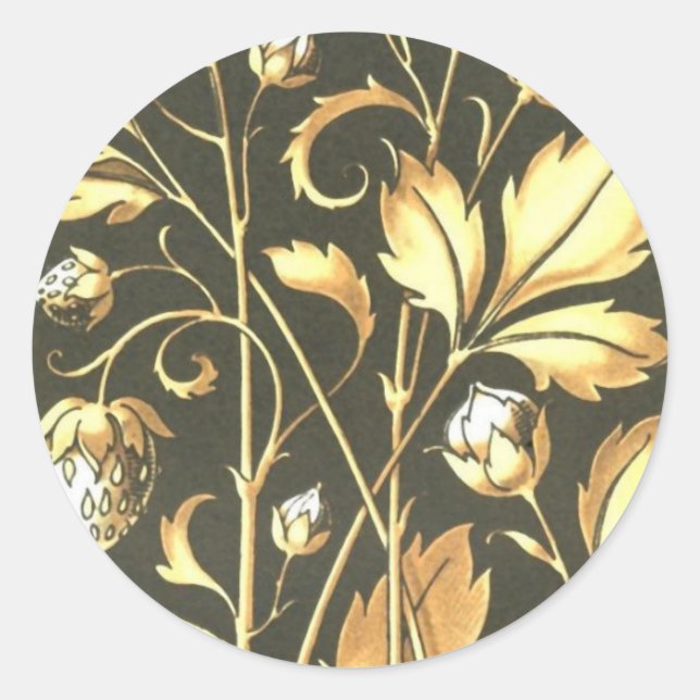 Golden vintage plant and flowers Round Stickers (Front)