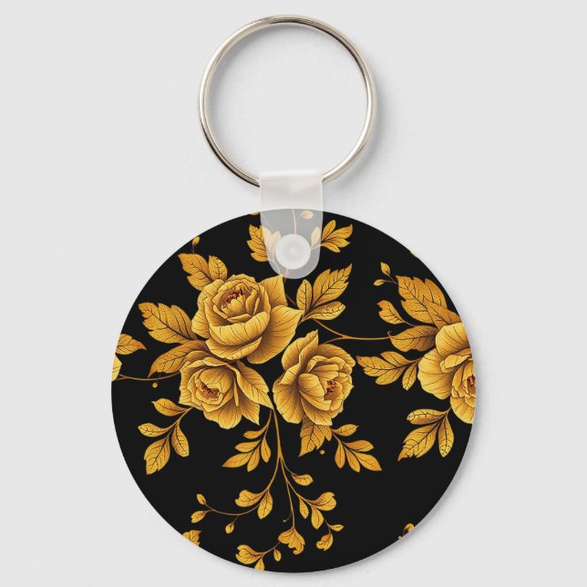 Golden Vintage Roses Key Ring (Front)