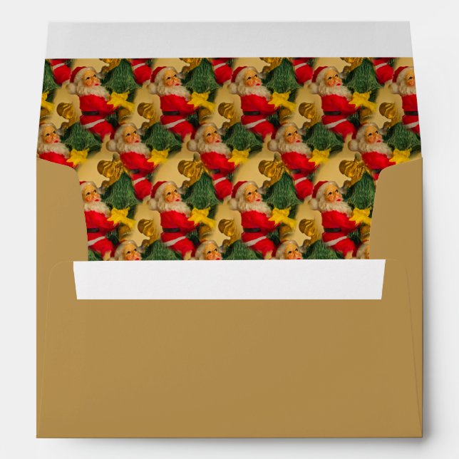 Golden Vintage Santas Climbing Christmas Tree Envelope (Back (Bottom))