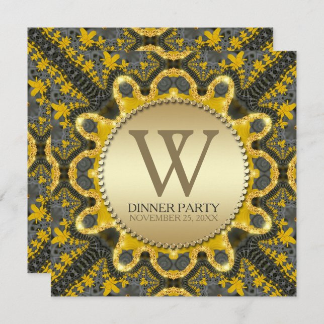Golden Vintage Tribal Batik Dinner Party Invitation (Front/Back)