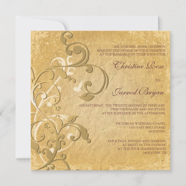 Golden Vintage wedding invitation (Front)