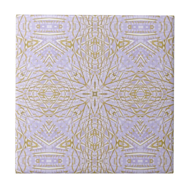 Golden violet lavender purple star geometric tile (Front)