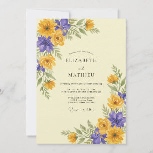 Golden Violet Ranunculus Eucalyptus Wedding Invitation