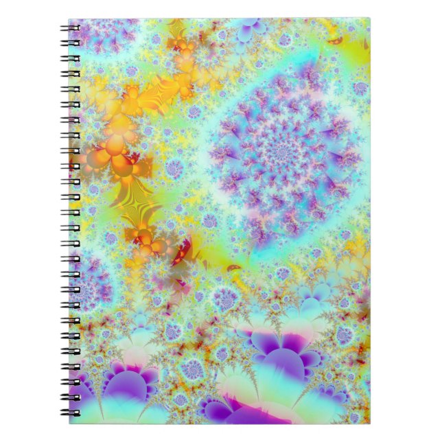 Golden Violet Sea Shells, Abstract Fractal Ocean Spiral Notebook (Front)