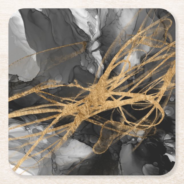 Golden Vortex I Square Paper Coaster (Front)