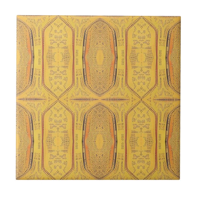 Golden warm geometric design etchings kitty voices tile (Front)