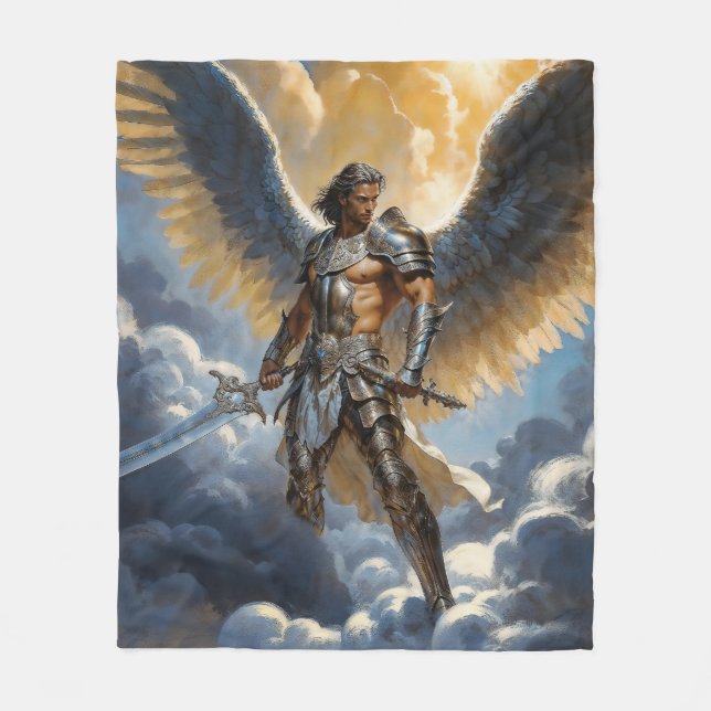 Golden Warrior of Heaven Archangel Michael Fleece Blanket (Front)