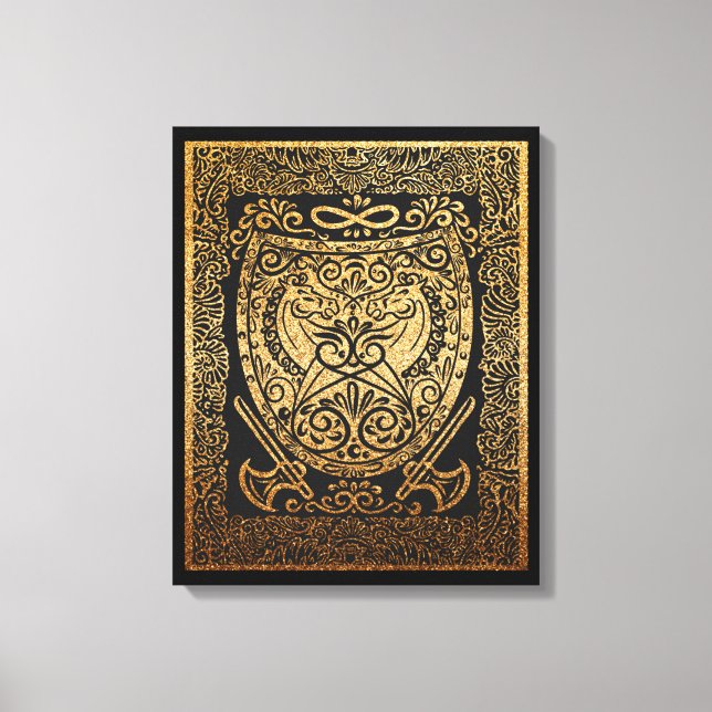  Golden Warrior Shield – Intricate Viking-Inspired Canvas Print (Front)