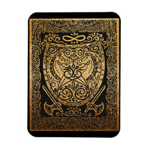 Golden Warrior Shield – Intricate Viking-Inspired Magnet
