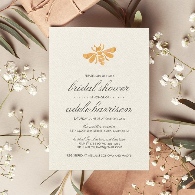 Golden Watercolor Bee Bridal Shower Invitation (Creator Uploaded)