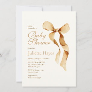 Golden Watercolor Bow Elegant Baby Shower Invitation