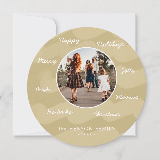 Golden Watercolor Christmas Wishes Family Photo Holiday Card (Front)
