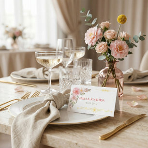 Golden Watercolor Floral Boho Wedding Elegant Seat Place Card