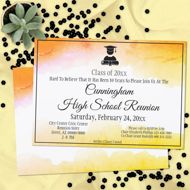 Golden Watercolor High School Class Reunion Invitation (Creator Uploaded)