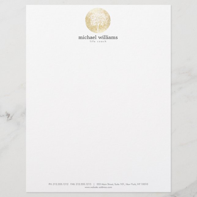 Golden Watercolor Tree of Life Letterhead (Front)