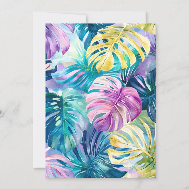 Golden Watercolor Tropical Leaves Paradise Holiday Card (Front)