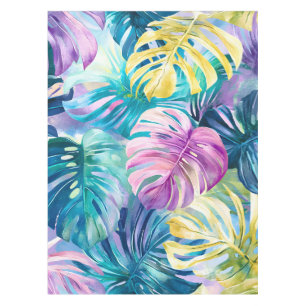 Golden Watercolor Tropical Leaves Paradise Tablecloth