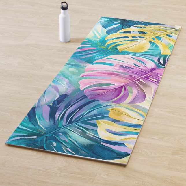 Golden Watercolor Tropical Leaves Paradise Yoga Mat (In Situ)