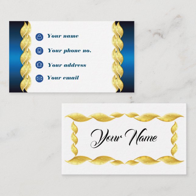 Golden Wave on Metallic Blue Design Business Card (Front/Back)