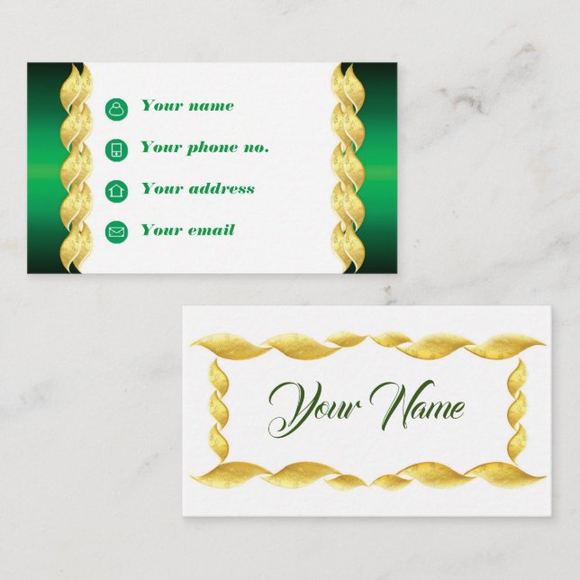 Golden Wave on Metallic Green Design Business Card (Front/Back)